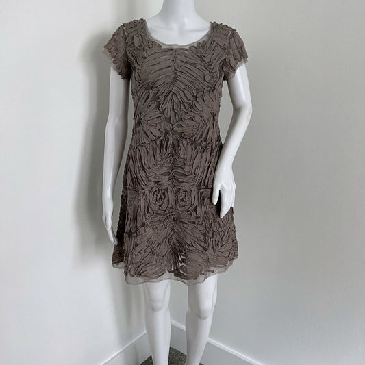 Chan Luu Women's Dress Size XS Gray Silk Overlay Textured Aline Short Sleeve