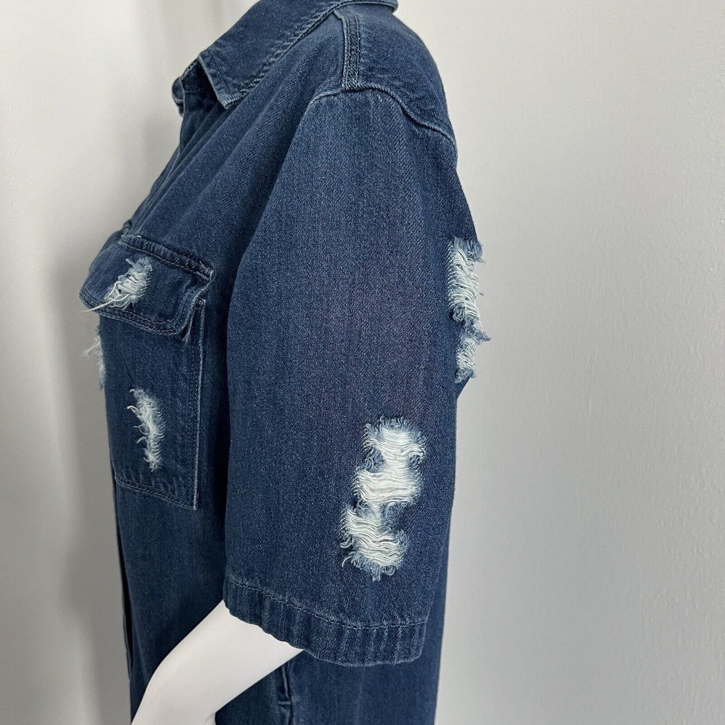 Hidden Jeans Women's Denim Shirt Dress Size S Boho Distressed Raw Hem Snap Front