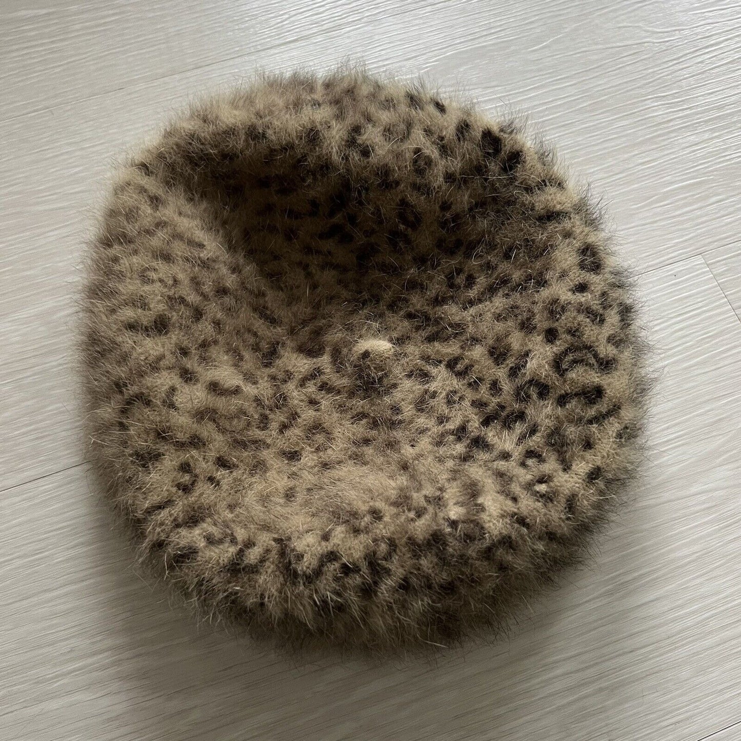 Mark Women's Beret Soft Leopard Print Hat Rabbit Hair Blend One Size