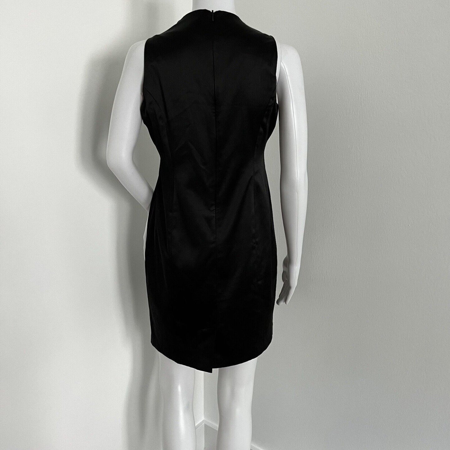 Karen Millen Satin Dress Size 8 Black White Stripe Cocktail Sleeveless High Neck