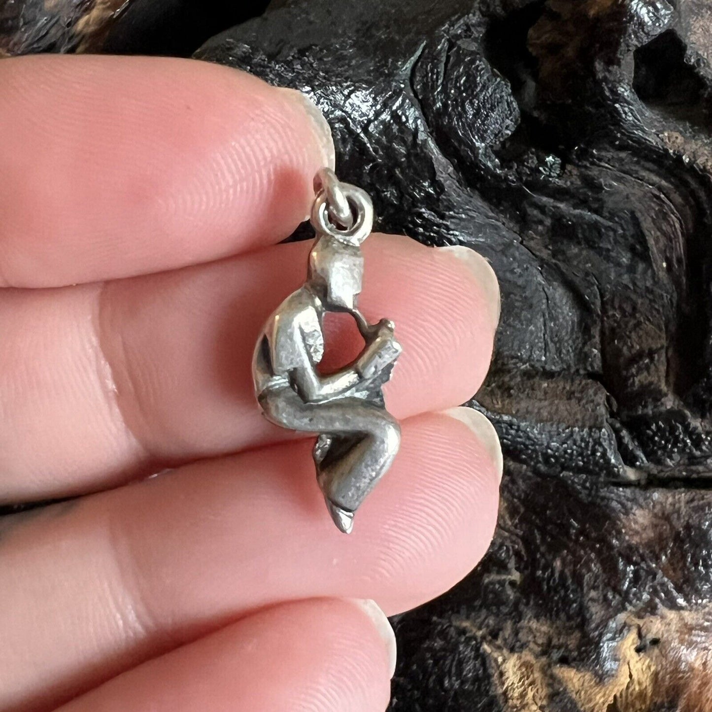 Vintage Sterling Silver Charm Man Sitting Smoking Tobacco Pipe