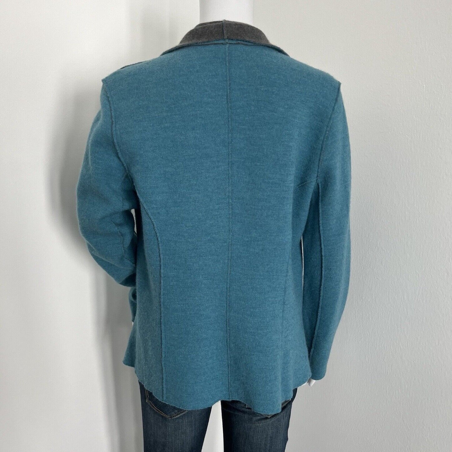 Eileen Fisher Women Merino Wool Blend Jacket Size Petite L PL Blue Gray Pockets