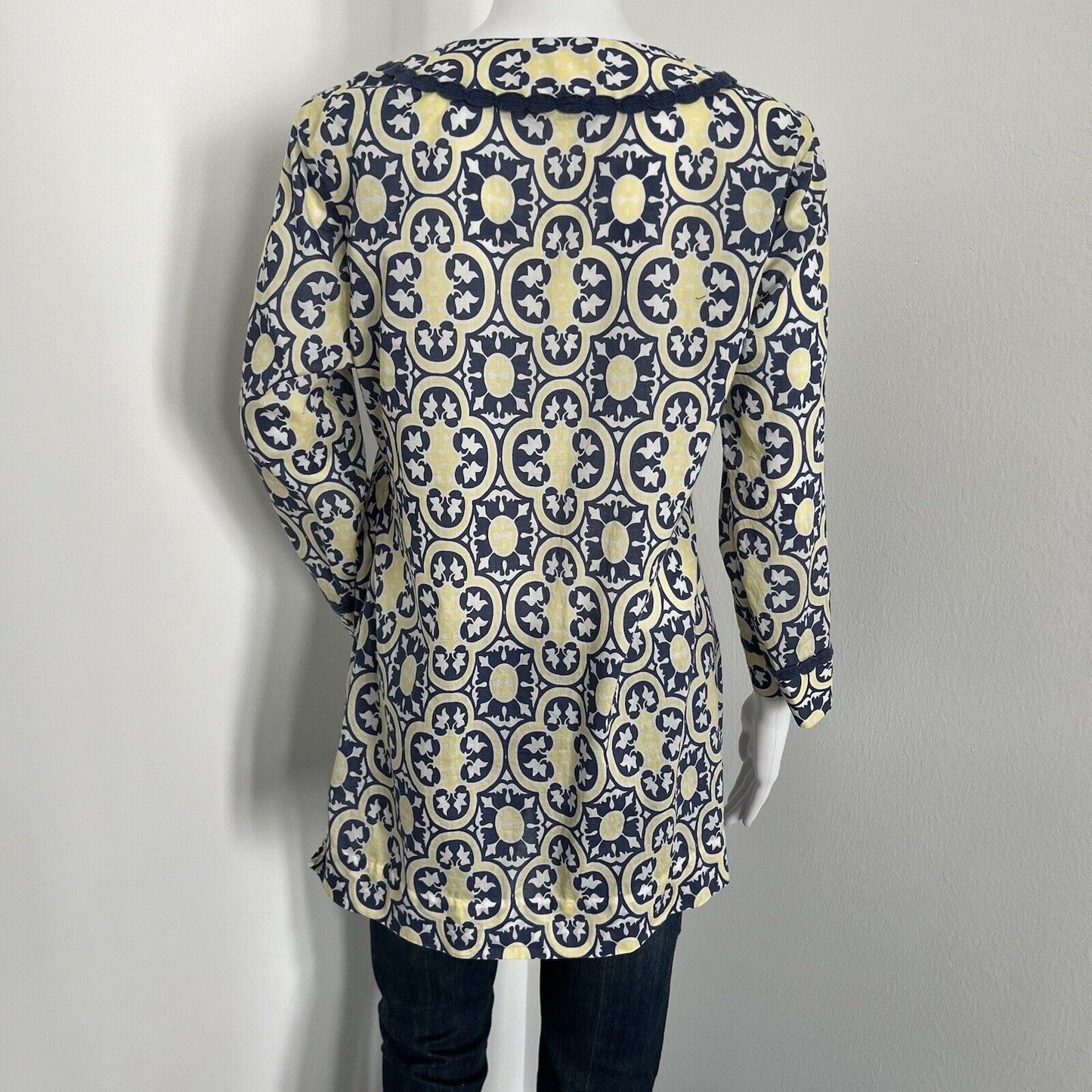 Vineyard Vines Women's Tunic Size S Blue Yellow Geometric Print 100% Cotton