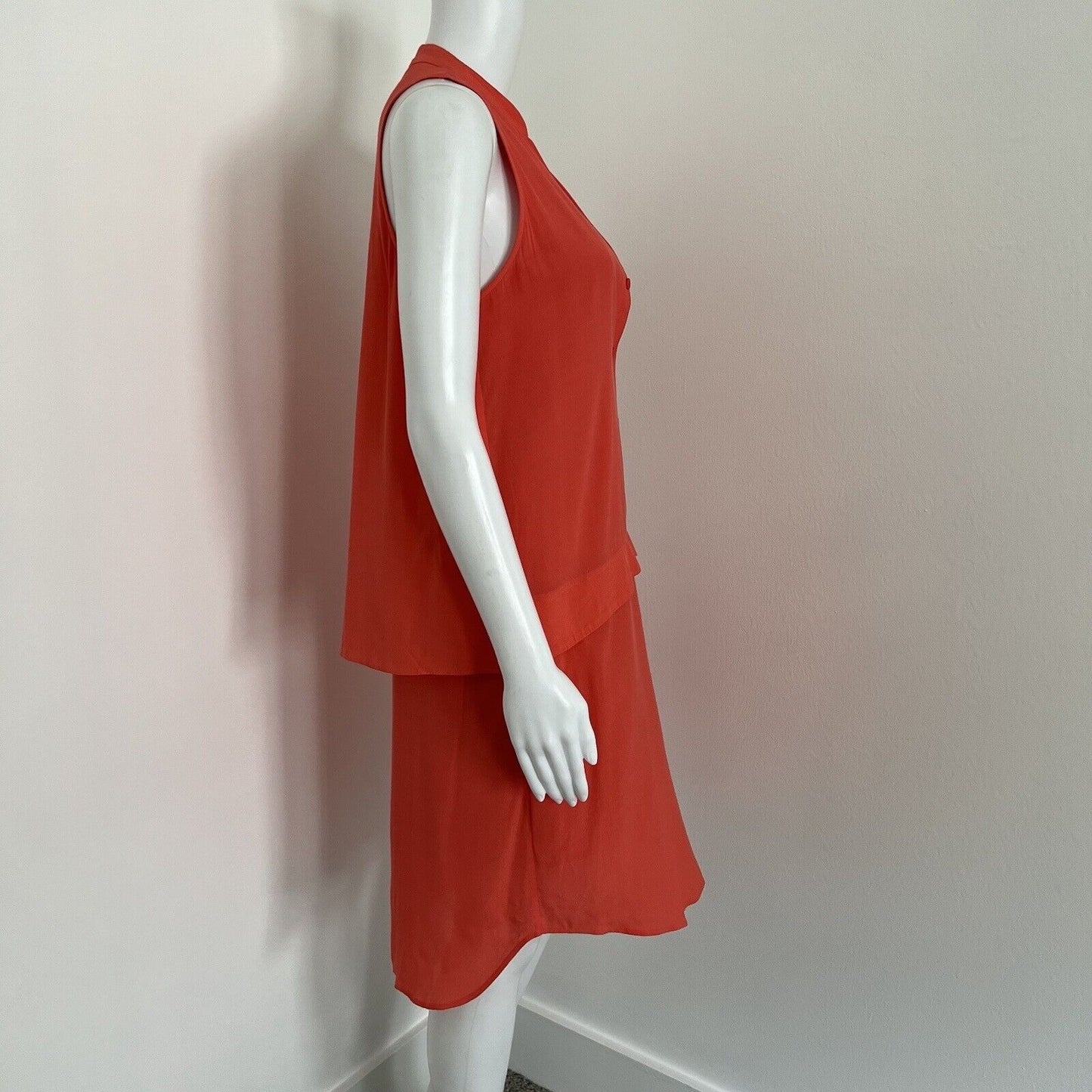 tibi Women's Dress Size M Orange Coral Pink Sleeveless Pockets Vneck Silk