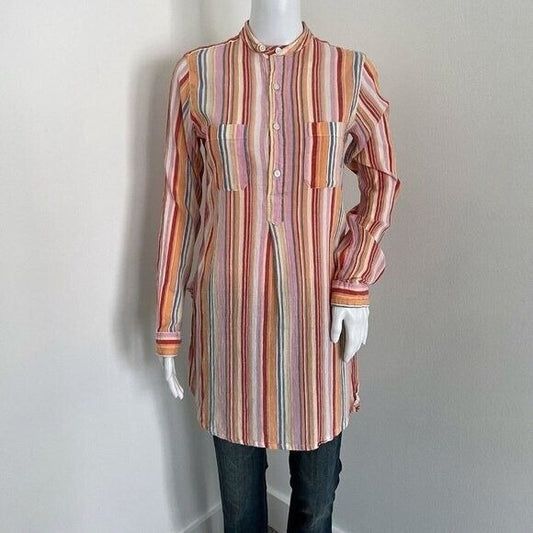 Engineered Garments FWK Women Tunic Size 2 Colorful Stripe Cotton Long Sleeve US