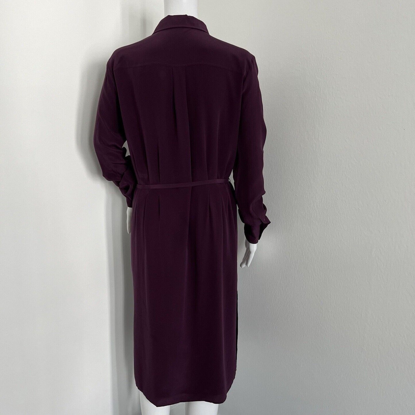 Joseph Women Caron Silk Shirt Dress Size 38 M Eggplant Purple Long Sleeve Belted