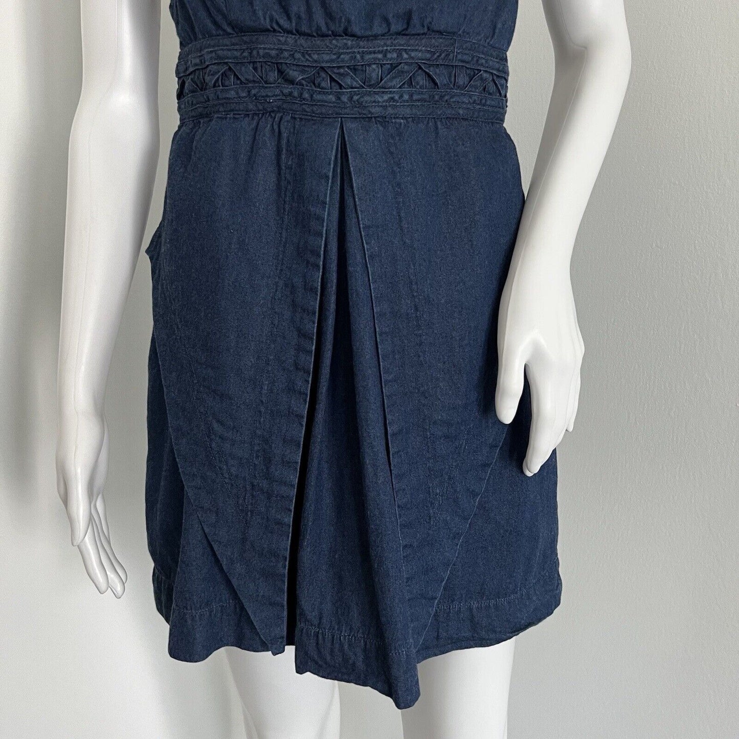 Free People New Romantics Women's Highland Mini Dress Size 6 Denim Blue Caged