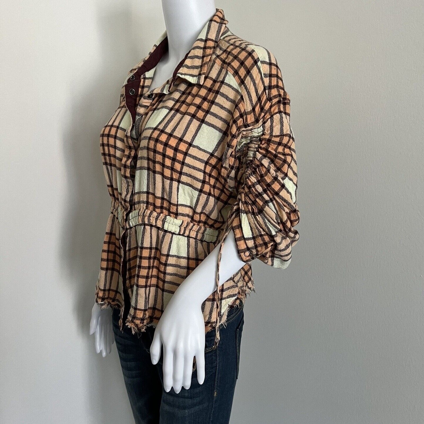 We the Free People Womens Pacific Dawn Plaid Top Size M Boho Wool Blend Orange