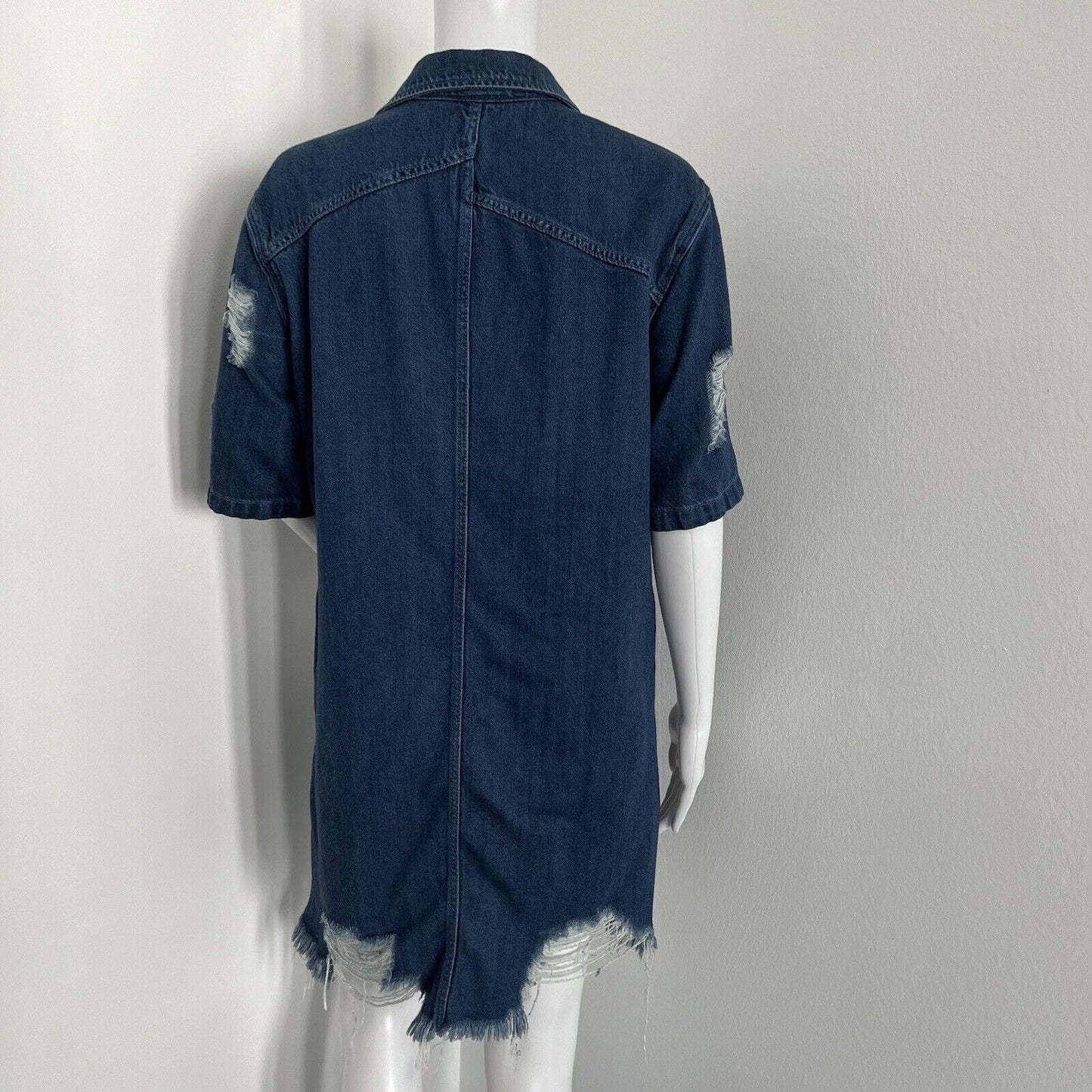 Hidden Jeans Women's Denim Shirt Dress Size S Boho Distressed Raw Hem Snap Front