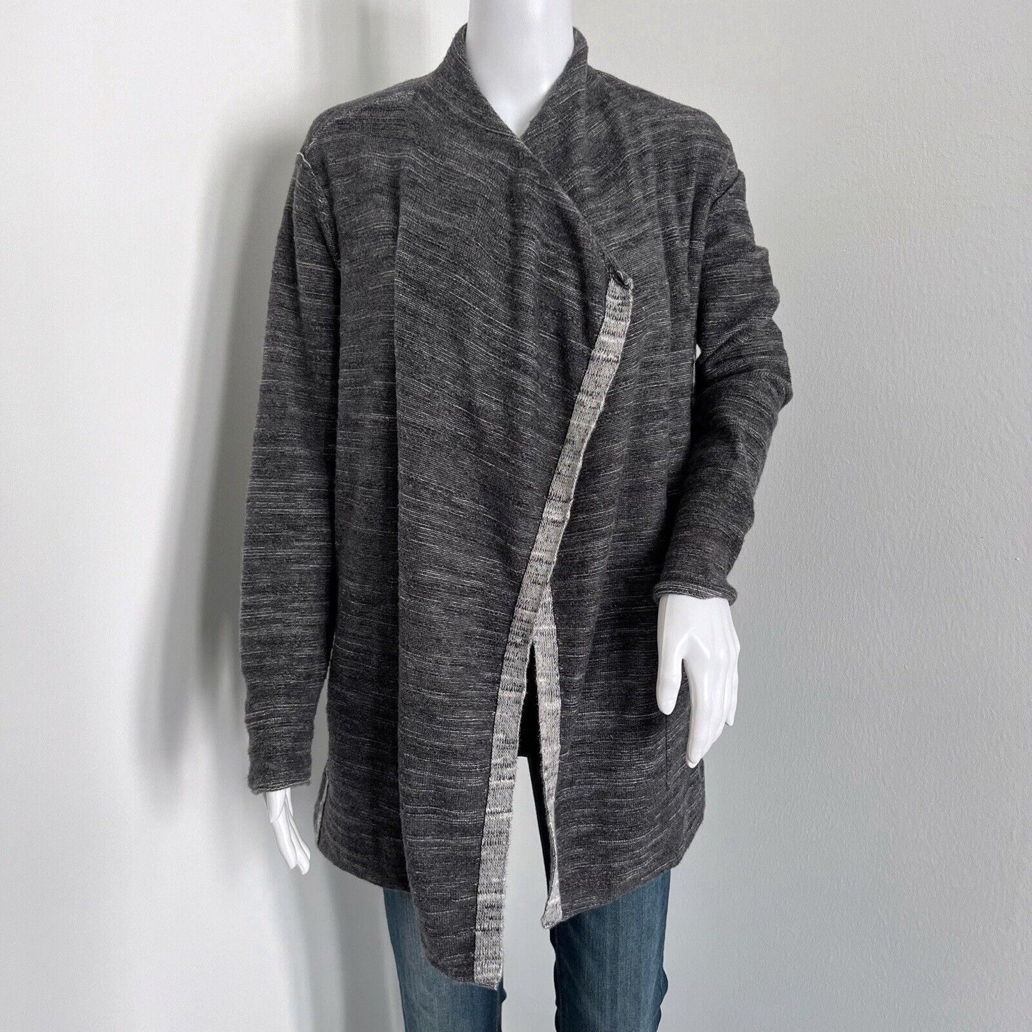 Eileen Fisher Women's Cardigan Size S Charcoal Gray Organic Cotton Plaited Knit