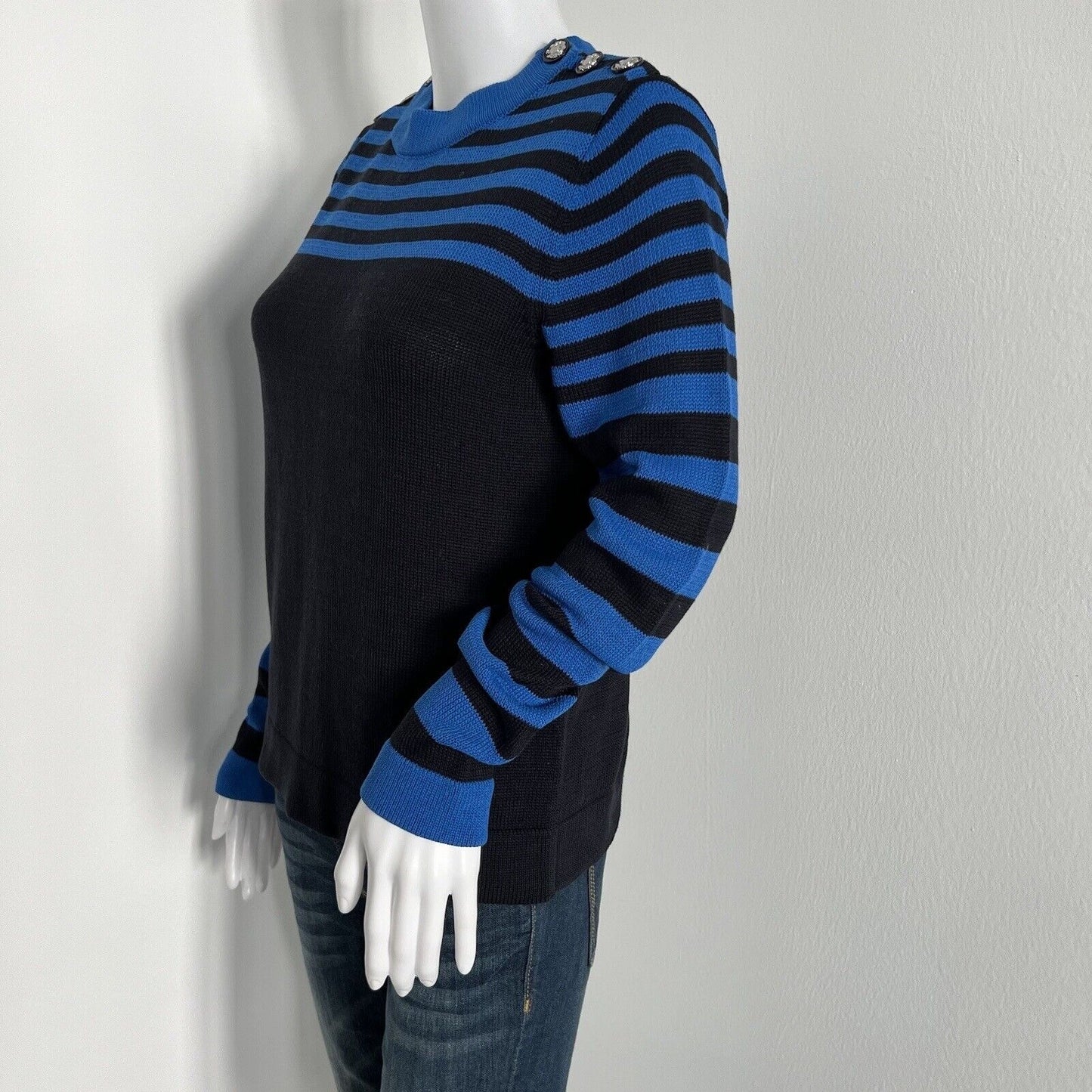 per se x Carlisle Women's Nautical Sweater Size S Blue Black Striped Crewneck