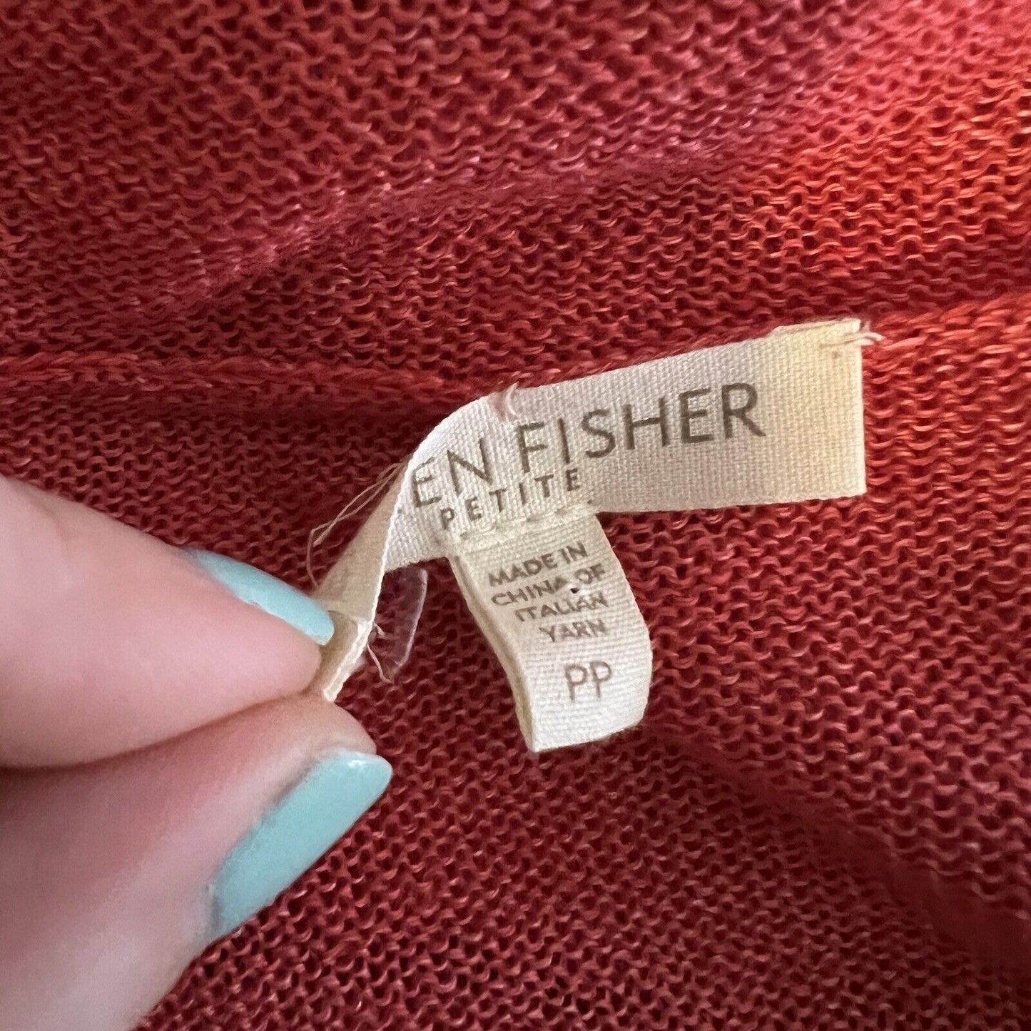 Eileen Fisher Women's Cascading Cardigan Size PP Petite Orange Coral 100% Linen