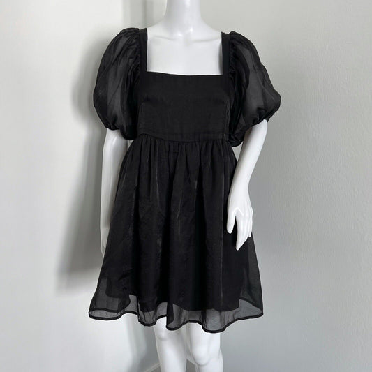 Amy Lynn Paloma Dress Size S Black Square Neck Puff Sleeves Baby Doll Mini