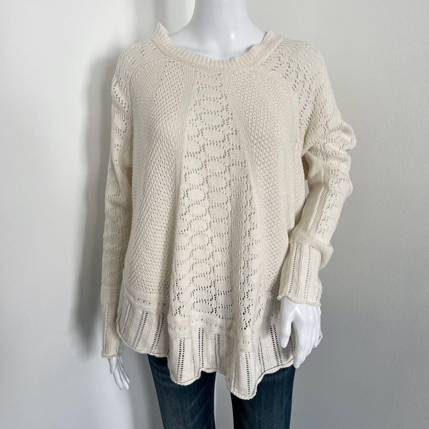 Angel of the North Women's Sweater Size XS Ivory Long Sleeve Boho Open Knit