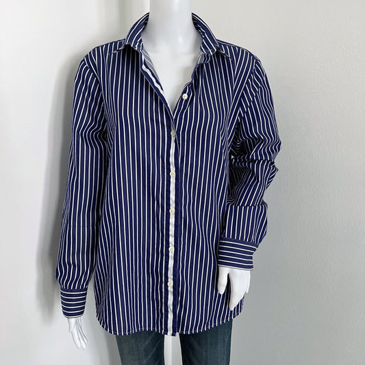 Hinson Wu Women's Chelsea Shirt Size 1 Blue White Striped Collared Long Sleeve