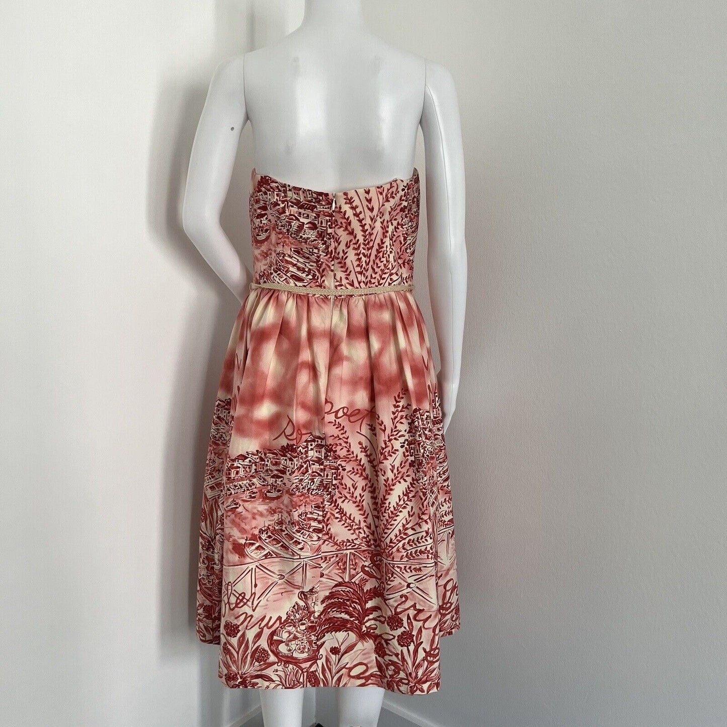 David Meister Dress Size 8 Pink Strapless Cocktail Tea Party Belted Unique Print