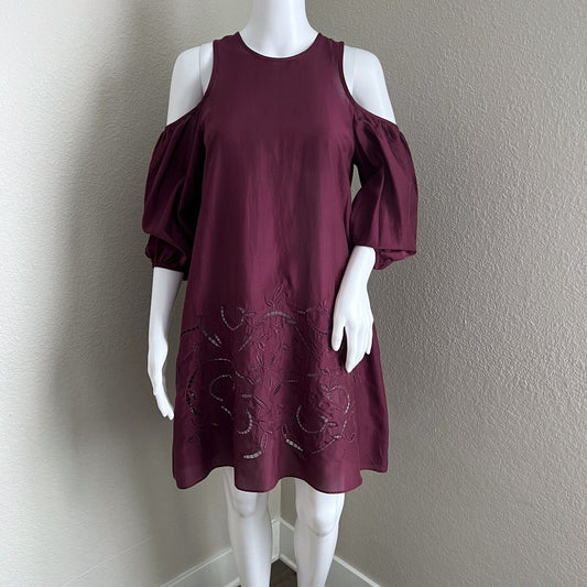 tibi Women's Dress Size XS Merlot Cold Shoulder Floral Cut Out Wedding Guest