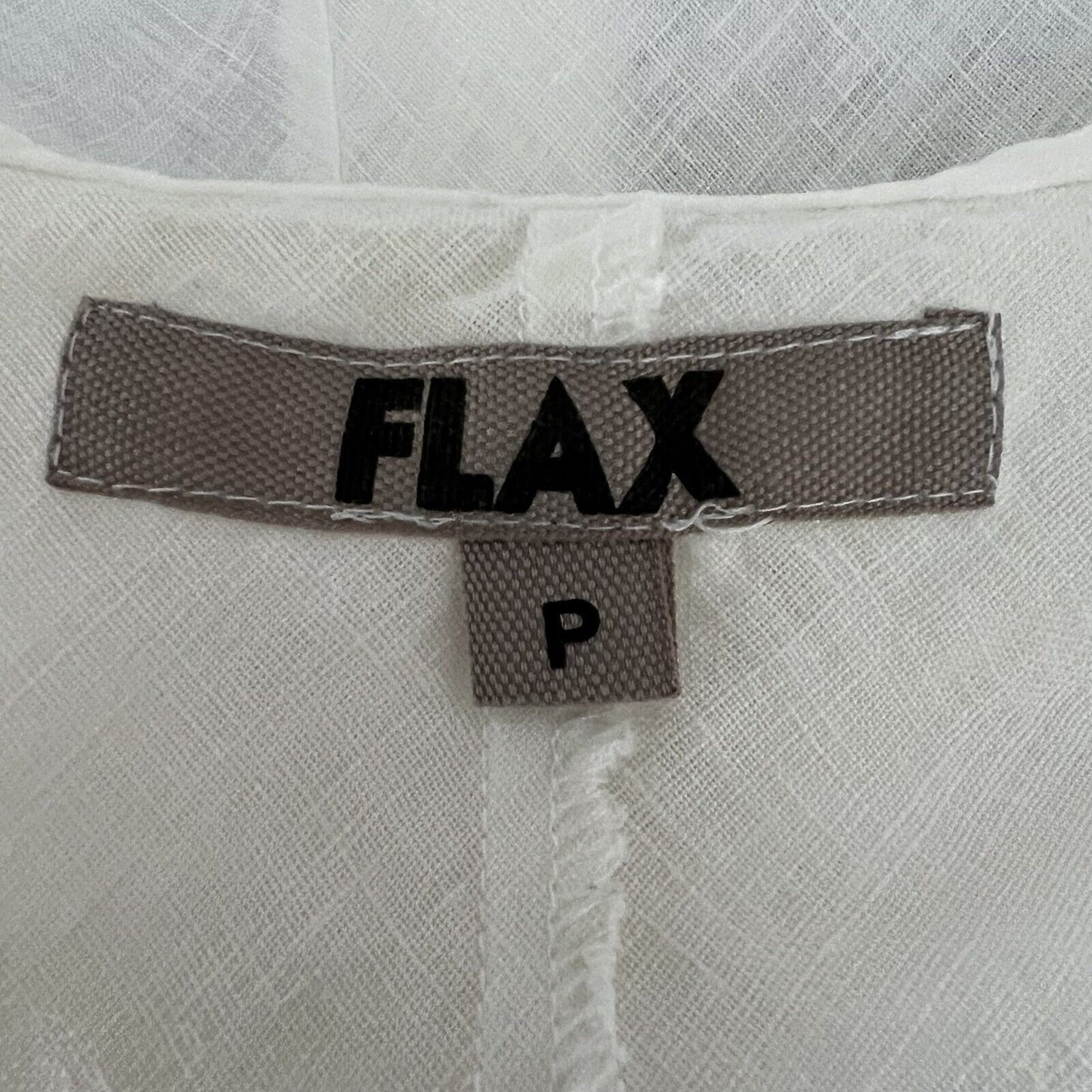 FLAX Women's Ruffle Collar Top Size P Small White Sleeveless 100% Linen