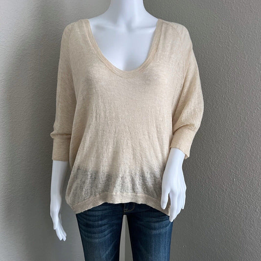 Eileen Fisher Women Sweater Size S Beige Wool Camel Scoop Neck Minimal Neutral