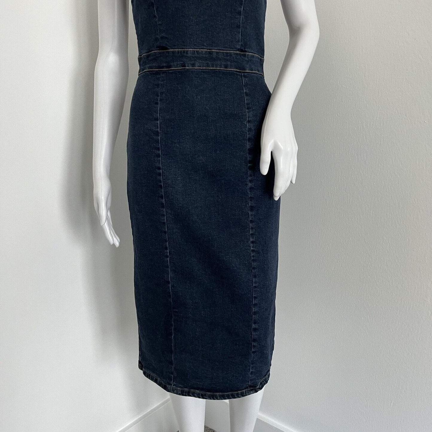 Kookai Women Casella Dress Size 6 38 True Indigo Blue Denim Stretch Square Neck