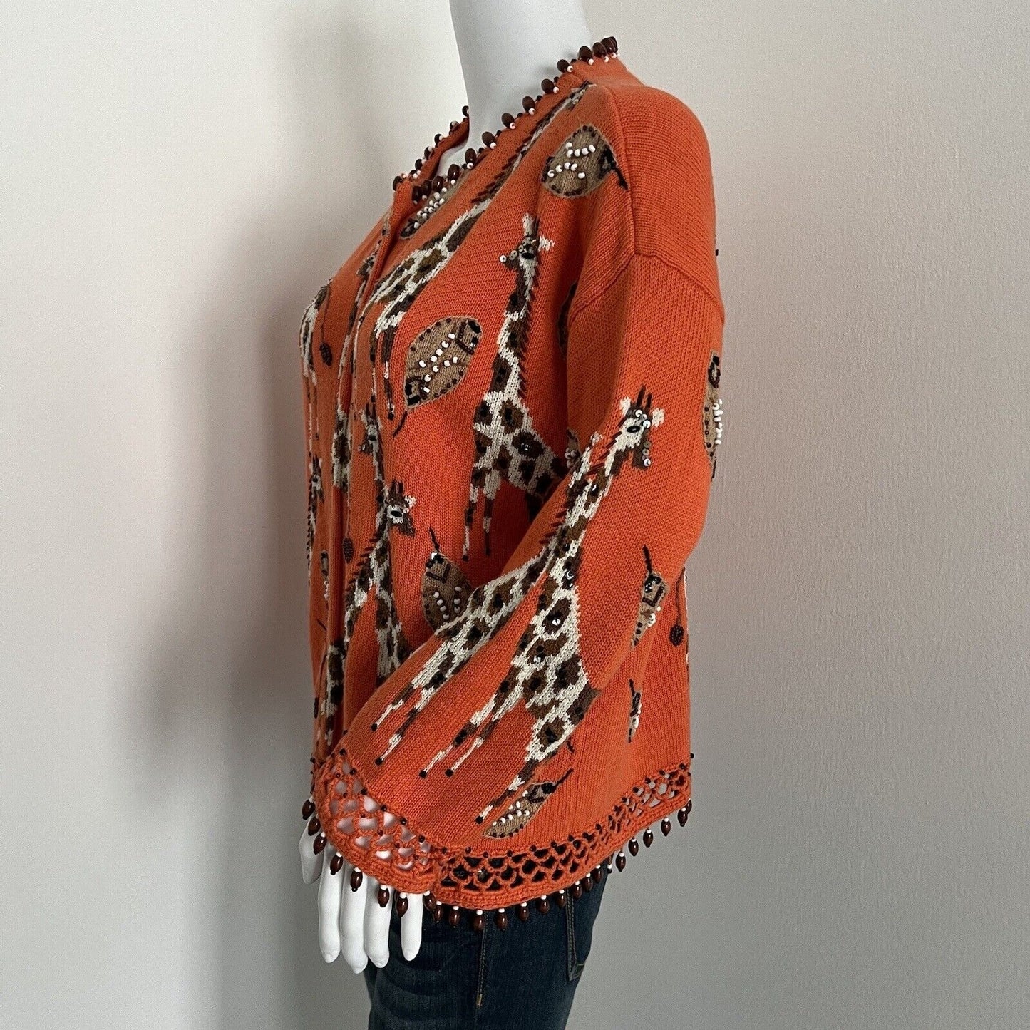 Design Options Philip Jane Gordon Women's Giraffe Cardigan Size S Orange Beaded