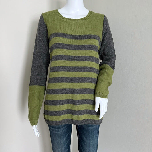 Novica Women's Sweater Size M Green Gray Alpaca Wool Blend Striped Made in Peru