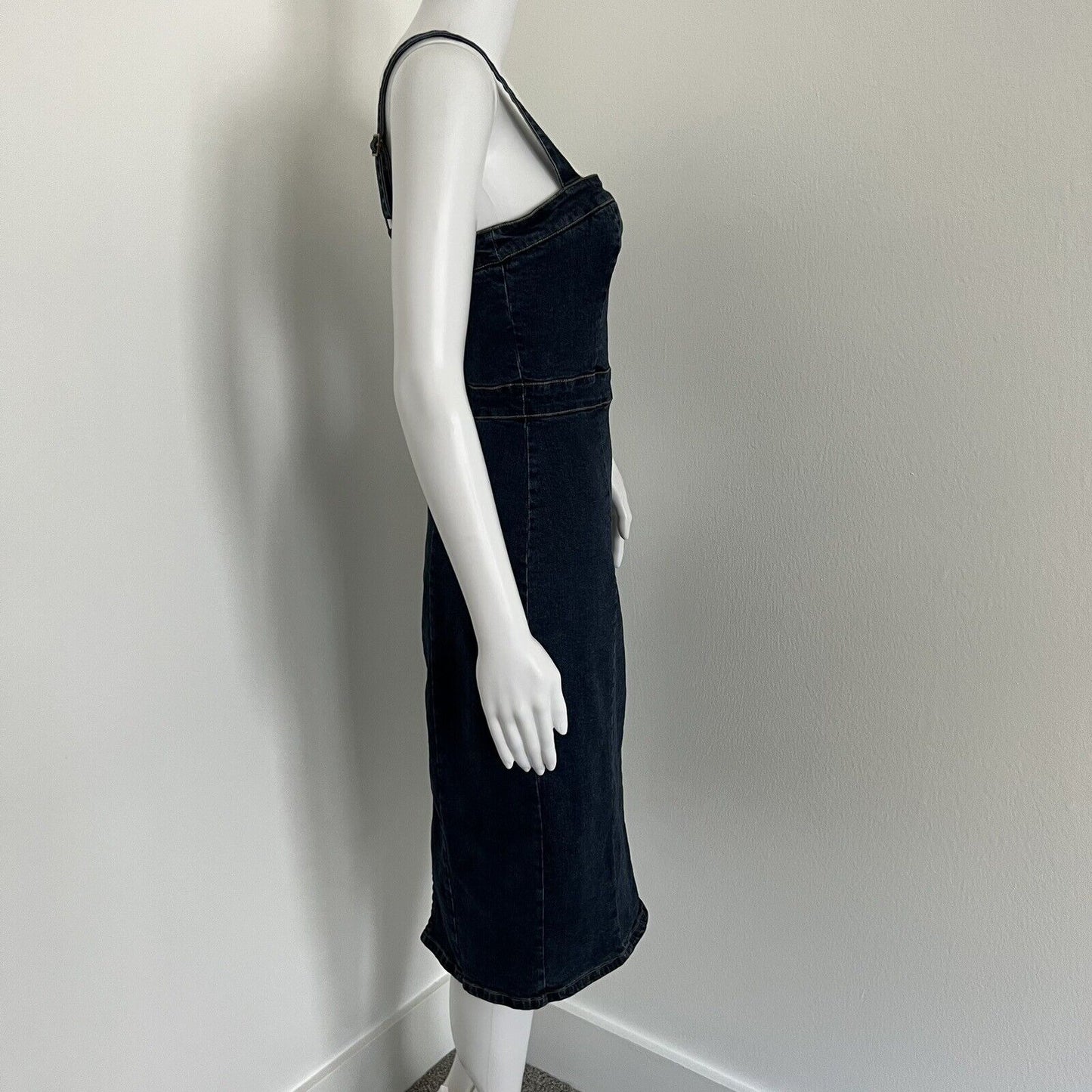 Kookai Women Casella Dress Size 6 38 True Indigo Blue Denim Stretch Square Neck