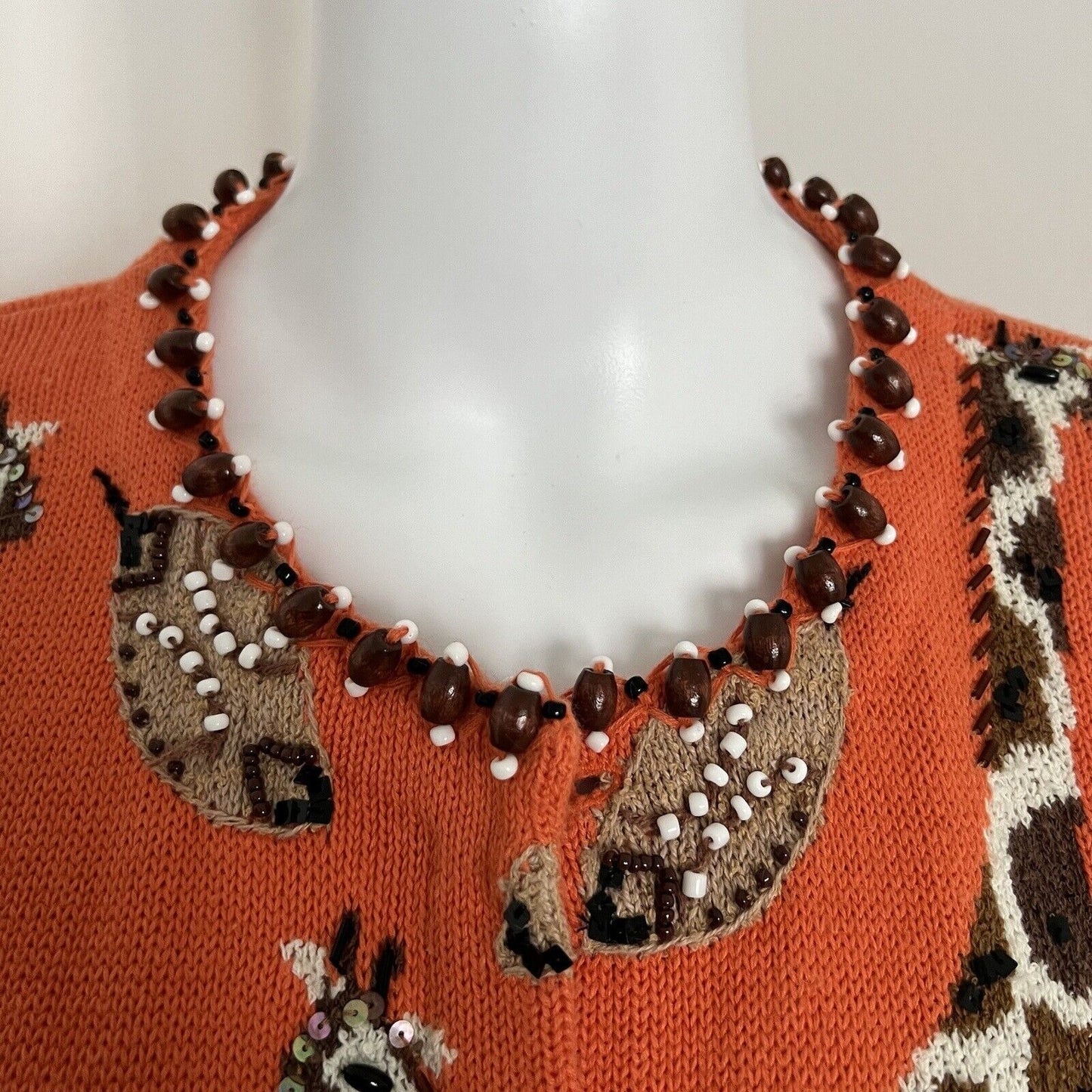 Design Options Philip Jane Gordon Women's Giraffe Cardigan Size S Orange Beaded