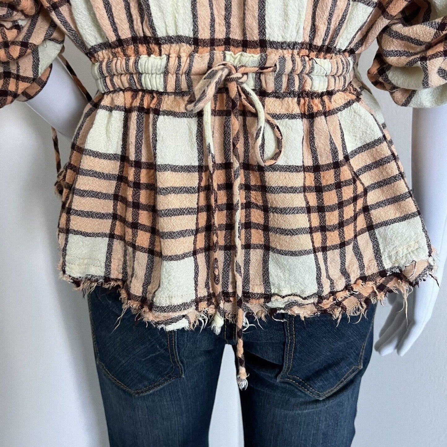 We the Free People Womens Pacific Dawn Plaid Top Size M Boho Wool Blend Orange