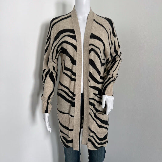 Brochu Walker Women's Maxine Zebra Print Cardigan Size S 100% Cashmere Beige