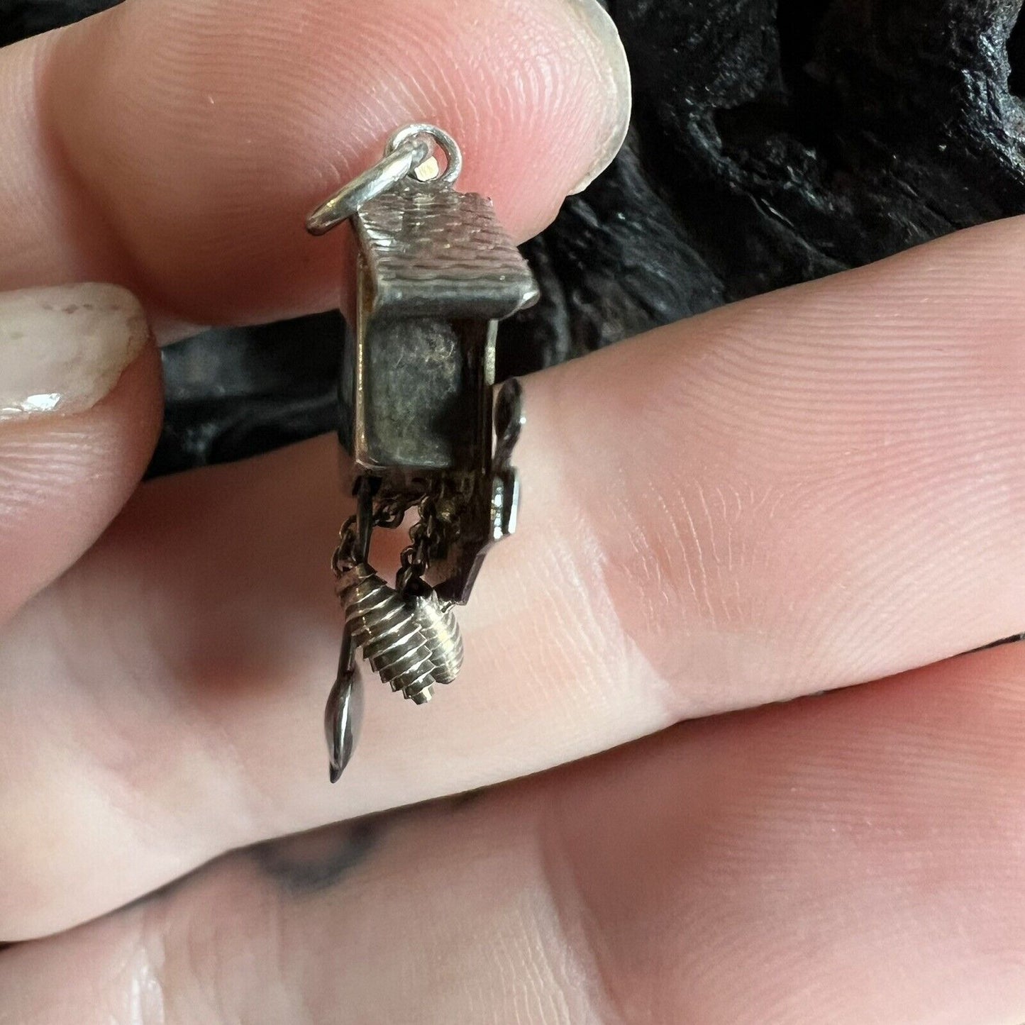 Vintage 800 Silver Cuckoo Clock Charm Articulated Travel Rustic Charming