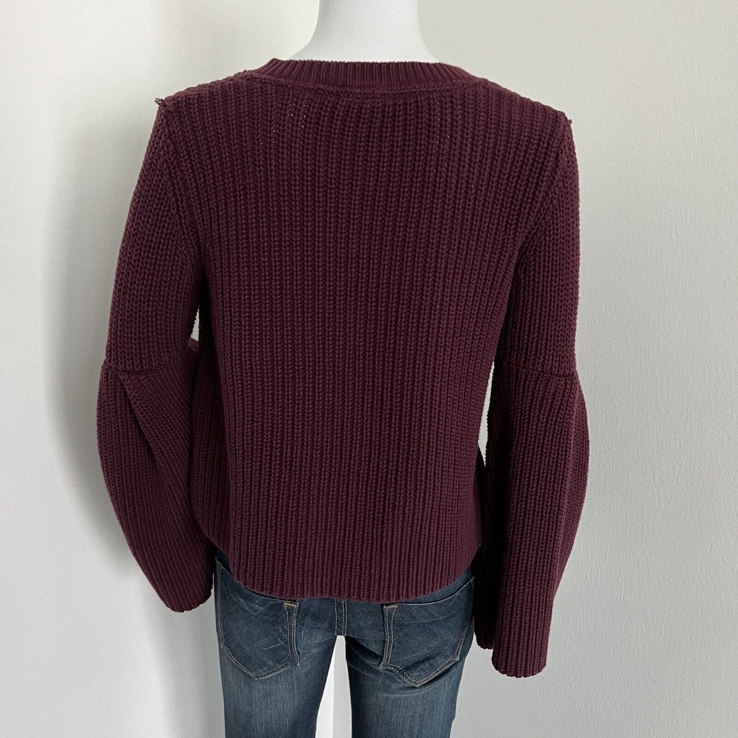 Free People Womens Damsel Knit Bell Sleeve Sweater Size XS Burgundy Cotton Vneck