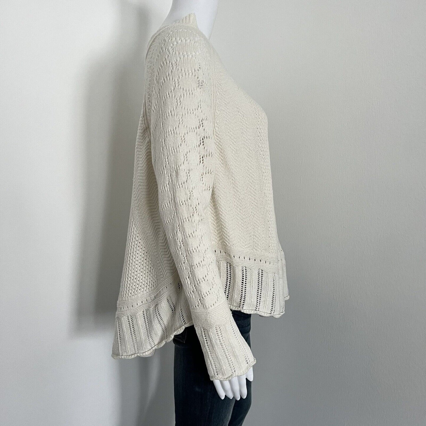 Angel of the North Women's Sweater Size XS Ivory Long Sleeve Boho Open Knit