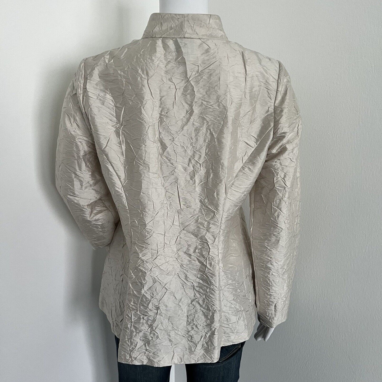 Vintage Eileen Fisher Womens Blouse Size Petite S PS Champagne Crinkle 100% Silk