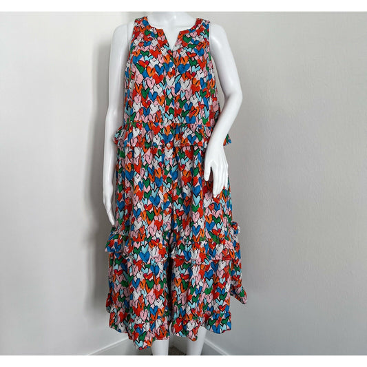 Wayward Fancies eshakti Dress Size L 14 Hearts Buttons Tiered Ruffles Pocket