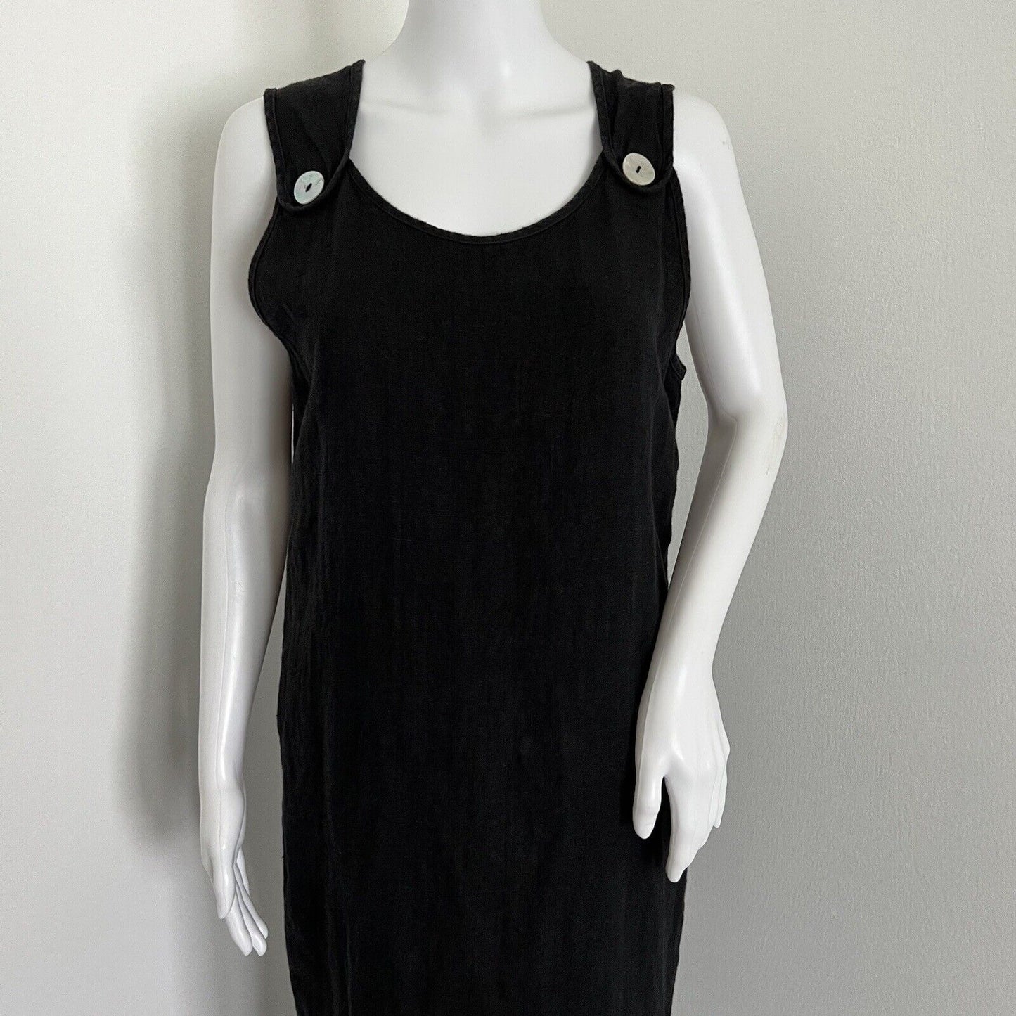 Subtle Tones Lagenlook Dress Size XS S Black Sleeveless 100% Linen Maxi USA