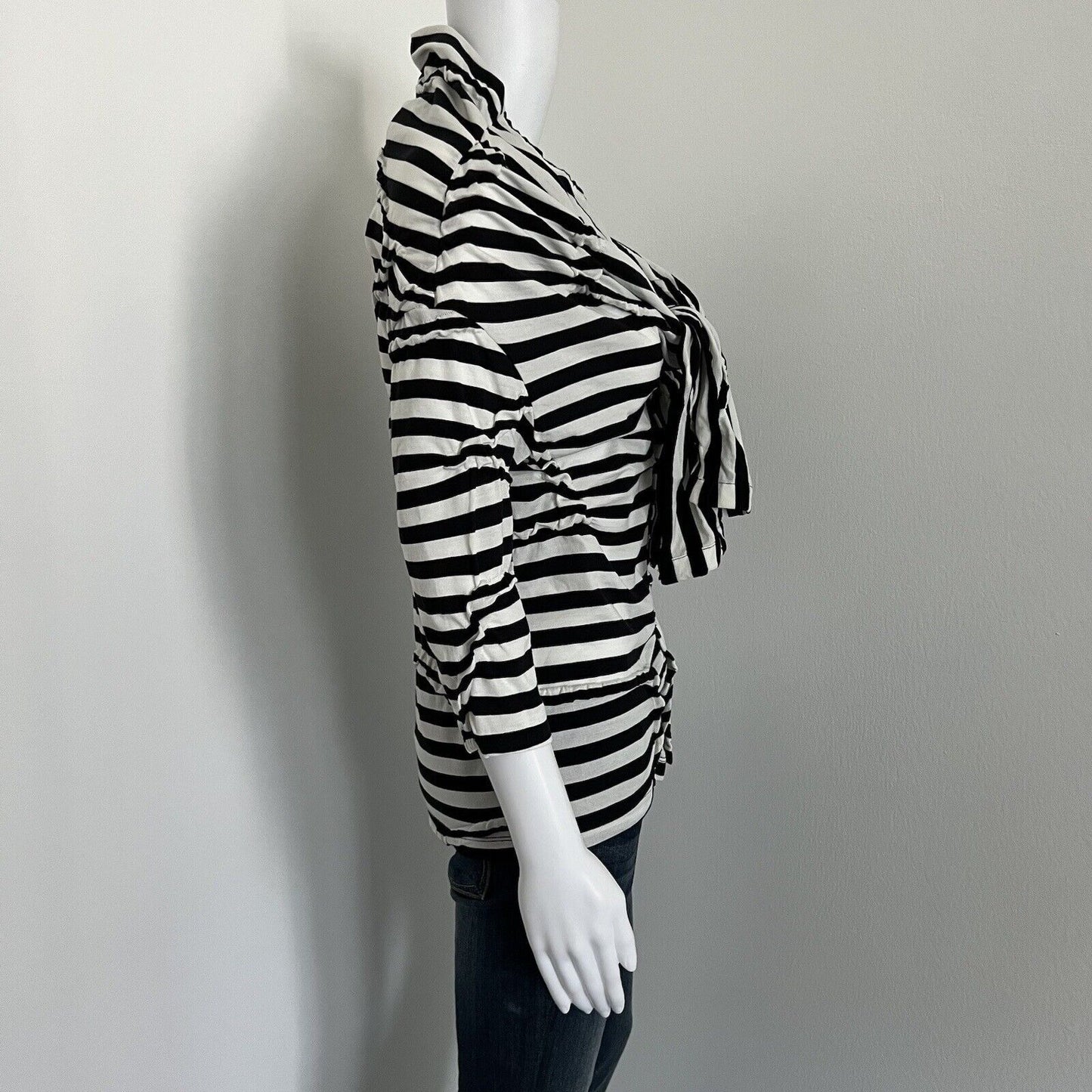 Y's Yohji Yamamoto Women's Blouse Size 2 S Black White Stripe Tie Collar Japan