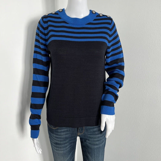 per se x Carlisle Women's Nautical Sweater Size S Blue Black Striped Crewneck