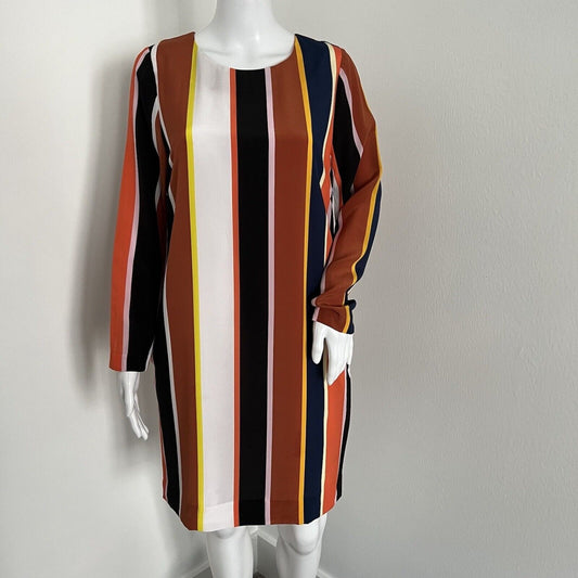 Marie Oliver Women Lexie Dress Size S Striped 100% Silk Long Sleeve Shift Pocket