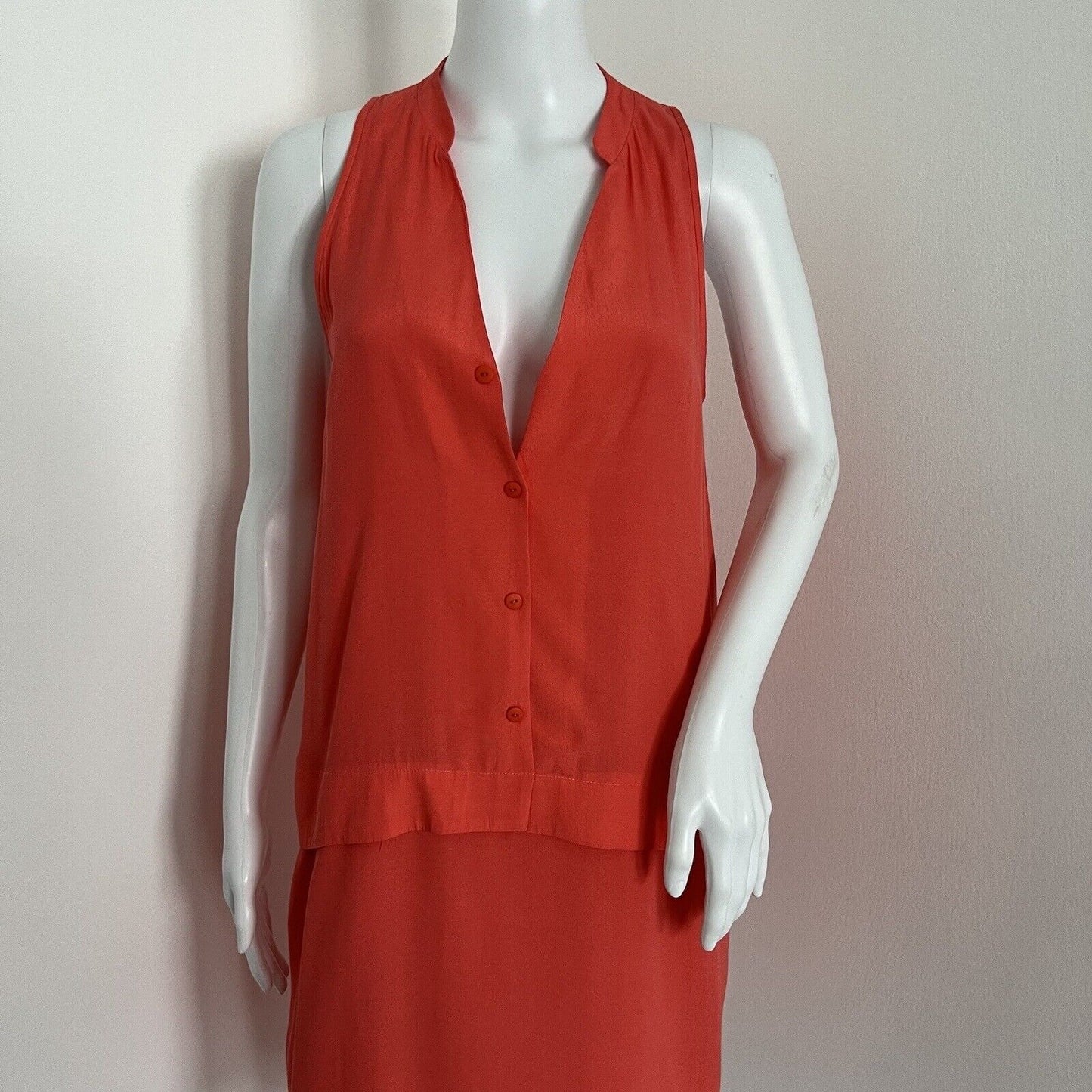 tibi Women's Dress Size M Orange Coral Pink Sleeveless Pockets Vneck Silk