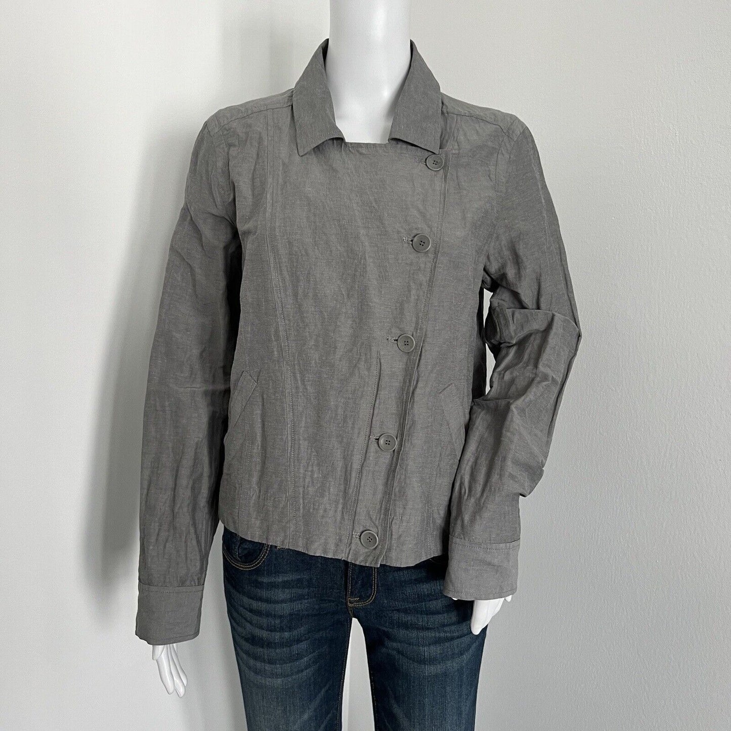 Eileen Fisher Women's Convert Collar Jacket Size S Pewter Gray Organic Cotton