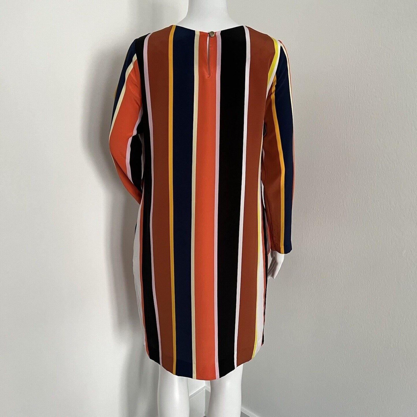 Marie Oliver Women Lexie Dress Size S Striped 100% Silk Long Sleeve Shift Pocket