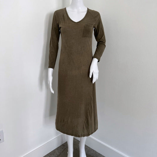 Surface to Air Casual Midi Dress Size 0 XS Long Sleeve Taupe Green Minimalist