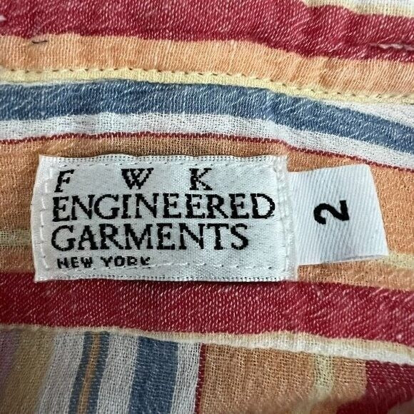 Engineered Garments FWK Women Tunic Size 2 Colorful Stripe Cotton Long Sleeve US