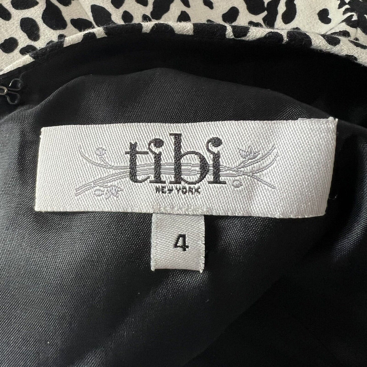 tibi Women Cocktail Dress Size 4 Black White Leopard Print Genuine Leather Mini