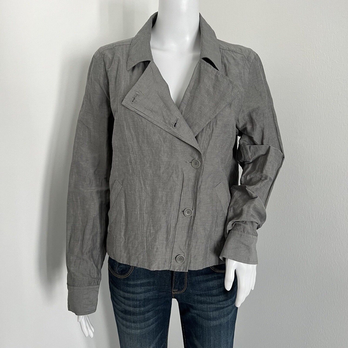 Eileen Fisher Women's Convert Collar Jacket Size S Pewter Gray Organic Cotton