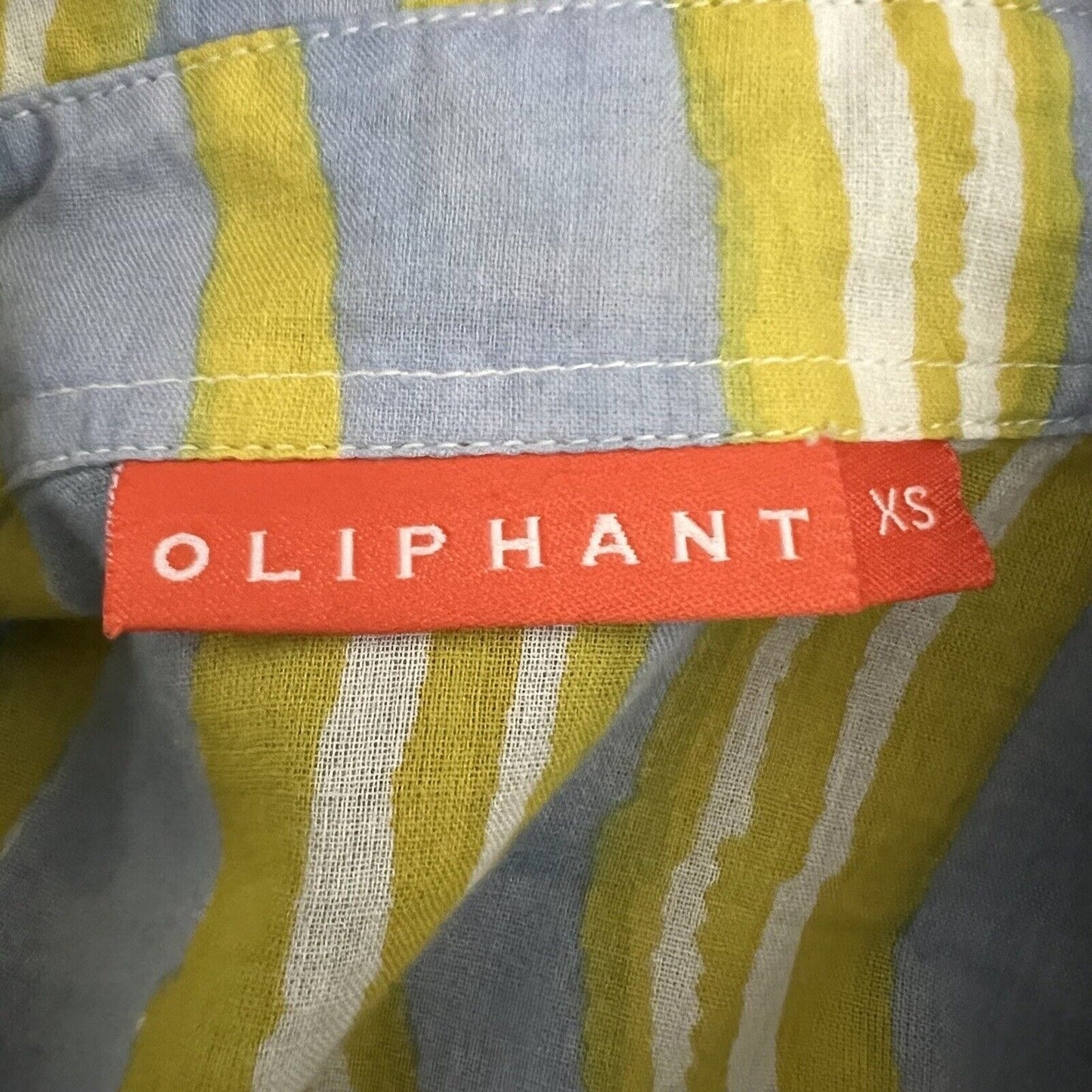 Oliphant Women's Tunic Size XS Blue Yellow Wavey Stripe Long Sleeve 100% Cotton