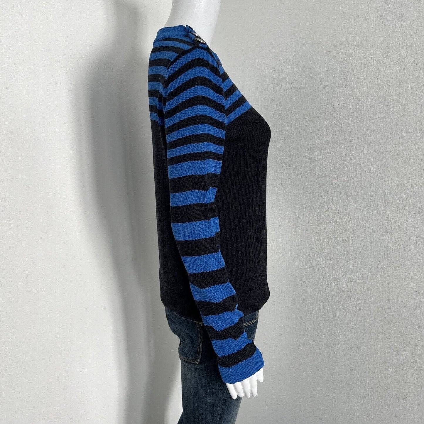 per se x Carlisle Women's Nautical Sweater Size S Blue Black Striped Crewneck