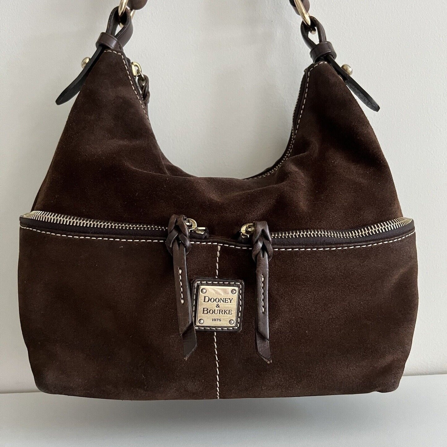 Dooney & Bourke Dillen Medium Pocket Sac Brown Suede Leather Shoulder Bag