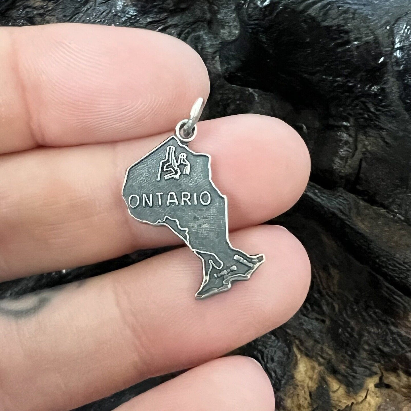 Vintage Ontario Map Sterling Silver Charm Pendant for Bracelet Travel Canada